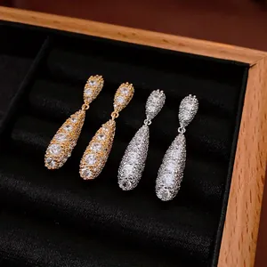 Water Drop Earrings Copper Zircon Luxury Pave Setting Fashion Women With 925 Sterling Silver Earring Post