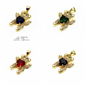 Detailed grid showing four colors of micro-pave teddy bear pendants with heart-shaped stones