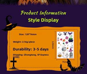 Luminous Halloween tattoos featuring ghosts and pumpkins with 3-5 days durability details