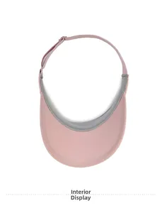 Detailed interior view of pink sun visor showing grey breathable honeycomb fabric lining