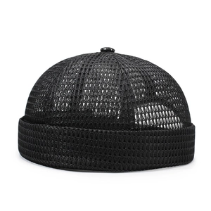 Adjustable black large mesh breathable docker hat with rolled edge and hip-hop street style