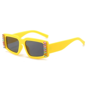 Fashion Square Sunglasses For Women Men Oversized Plastic Frame With Colorful Rhinestone Inlaid UV400 Protection Street Style