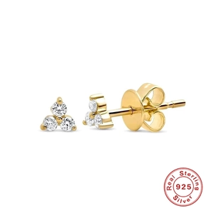 Detailed view of S925 sterling silver four-leaf clover stud earrings with gold plating