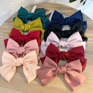 Large Satin Bow Hair Clip French Style Oversized Solid Color Ribbon Bowknot Spring Clip Elegant Hair Accessories Women