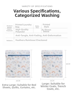 Detailed size guide for printed polyester laundry bags with XL and L specifications