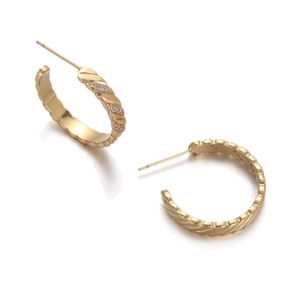 18K gold plated twisted hoop earrings for women featuring micro-inlaid zircon accents