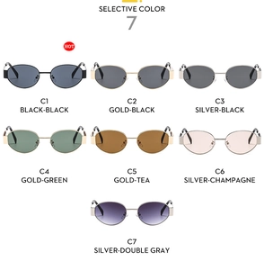 Matrix display showing vintage oval metal sunglasses in seven different frame and lens colors