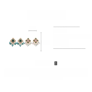 Detail view of rhinestone drop earrings with dimensions 4cm width and 4.8cm height