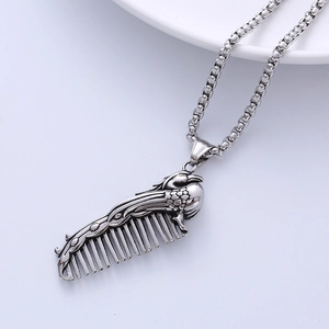Collana Con Ciondolo A Pettine In Acciaio Inossidabile Vintage Con Catena Box Stile Hip Hop Gothic Punk Gioielli Per Uomini Donne