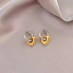 French vintage heart hoop earrings in 18K gold and silver two-tone metal finish