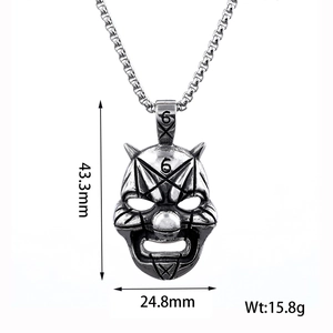 Detailed dimension view of vintage Viking style devil clown mask stainless steel pendant