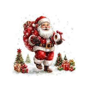 Festive Santa Claus toilet sticker with watercolor gifts and Christmas tree decal