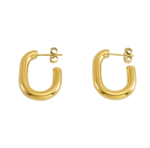 Detailed view of polished 18k gold-plated U-shaped stainless steel hoop earrings for women
