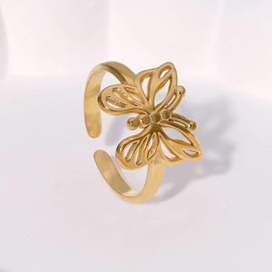 Eleganter 18K vergoldeter Schmetterling Ring aus Edelstahl verstellbar für Damen
