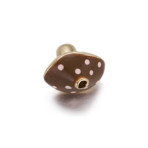 Detailed close-up of brown and pink mushroom charm bead with gold-plated finish