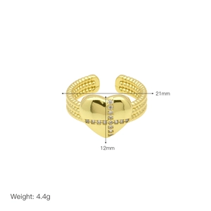 Detailed view of gold heart ring with 21mm width, 12mm height, and 4.4g weight specs
