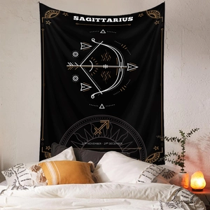 Detailed Sagittarius constellation tapestry with bow and arrow design on bedroom wall