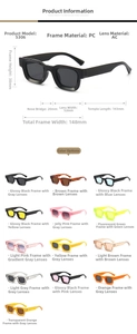 Detailed size specifications for square frame PC sunglasses with colorful lens options