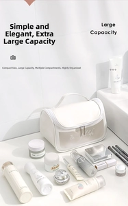 Large cream leather toiletry bag with Beautiful Life window and top handle detail