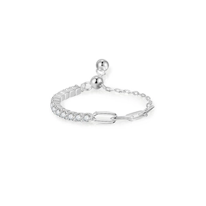 Minimalist S925 sterling silver adjustable chain ring with sparkling zircon stones