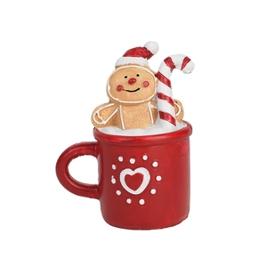 Christmas resin gingerbread man figurine in a red festive mug tabletop ornament