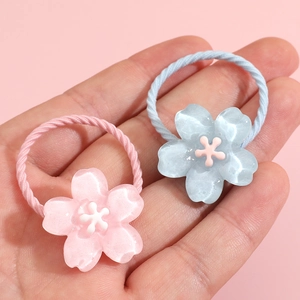 Pink and blue flower hair ties with high elasticity for girls hair accessories set