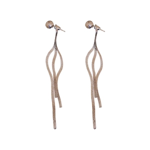 Silver fringe drop earrings with long wavy metal tassels for a stylish minimalist look