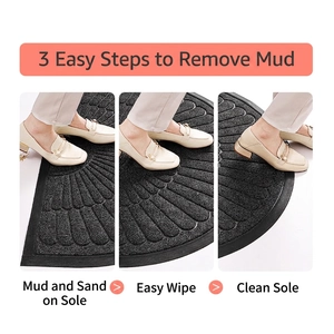 Semi-circular entryway floor mat with non-slip rubber backing and embossed texture