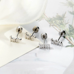 Cartilage Piercing Studs Titanium Steel Copper Letter Her Him Design Screw Back Flat Disc Minimalist Ear Jewelry