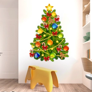Vibrant Christmas tree wall sticker with ornaments and candy canes in a cozy room setting