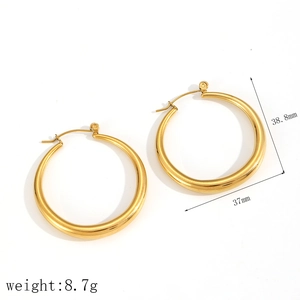 Polished 18k gold plated stainless steel 38.8mm hoop earrings for women minimalist style
