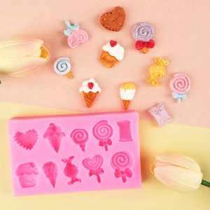 Roze siliconen vorm voor doe-het-zelf snoep-, lolly- en ijsvormige chocolade taartdecoraties