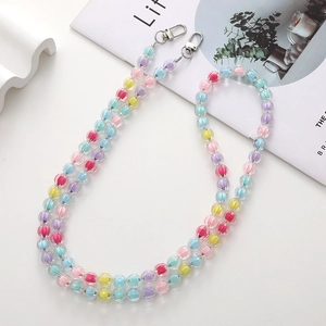 Colorful striped bead crossbody phone chain with metal clasps for shoulder strap