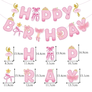 Pink glitter ballet birthday banner set with dancer motifs and detailed dimensions