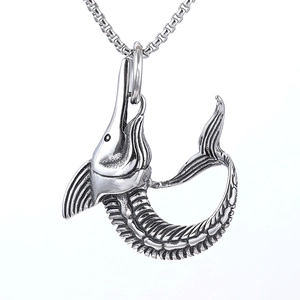 Pendentif espadon en acier inoxydable avec collier vintage au style nordique nautique