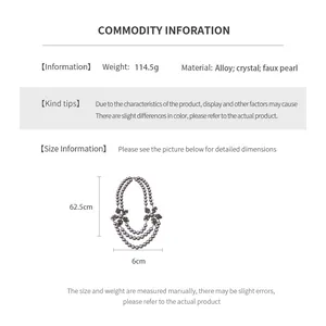 Detailed size chart and specifications for triple-layer purple pearl flower necklace