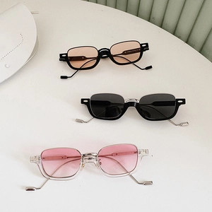 Retro square semi-rimless sunglasses in brown, black, and pink with sleek metal temples