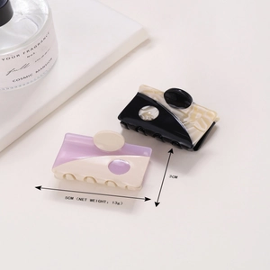 Minimalist marble pattern acetate square hair claw clip 5cm 13g in black and pink
