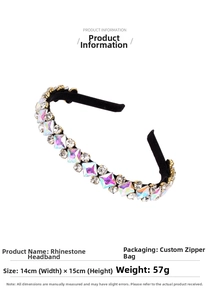 Detail of crystal headband with square colorful rhinestones measuring 14x15cm