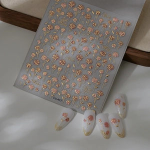 Nail Art Stickers Rose Flower 3D Relief Embossed Gold Silver Stamping Floral DIY Manicure Decoration Waterproof