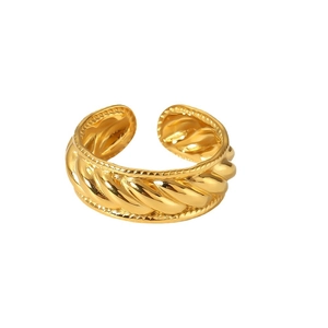 Minimalist 18K gold plated stainless steel open ring with a hollow twisted chain design