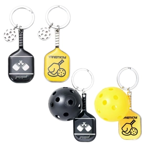 Pickleball Racket Keychain Zinc Alloy Mini Paddle And Ball Sports Simulation Pendant Key Ring Accessory Sporty Gift