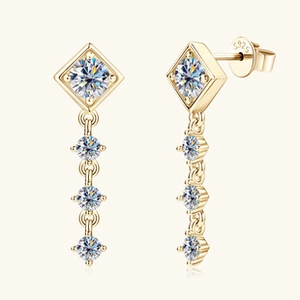 Detail of S925 sterling silver tassel earrings with diamond cut moissanite stones