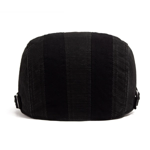 Retro washed cotton newsboy cap with vintage dark grey and black vertical stripes