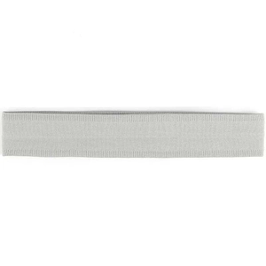 Gray knitted elastic sports headband with breathable fabric texture on white background