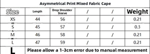 Guide détaillé des tailles et mesures pour le haut poncho asymétrique imprimé en lin mélangé