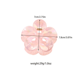 Pink holographic floral hair claw clip with size dimensions 7.8x7cm and weight 29g
