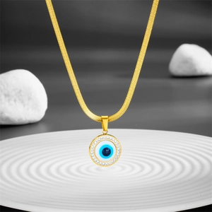 Evil Eye Pendant Necklace Stainless Steel Gold Plated Minimalist Snake Chain Zircon Jewelry For Women