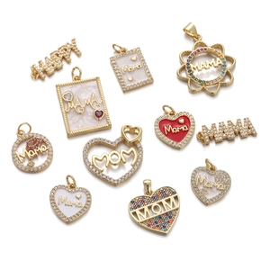 MAMA Letter Pendant Necklace Gold Plated Copper Colorful Cubic Zirconia Heart Charm Fashion Jewelry Gift Women