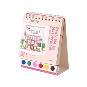 Portable children's 20-page watercolor paint book with built-in 6-color palette and brush